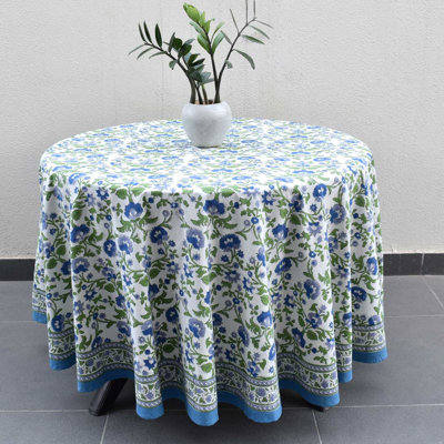 Cobalt Garden Floral Round Tablecloth