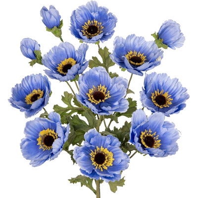 3Pcs 28.3" Blue Artificial Silk Poppy Flowers
