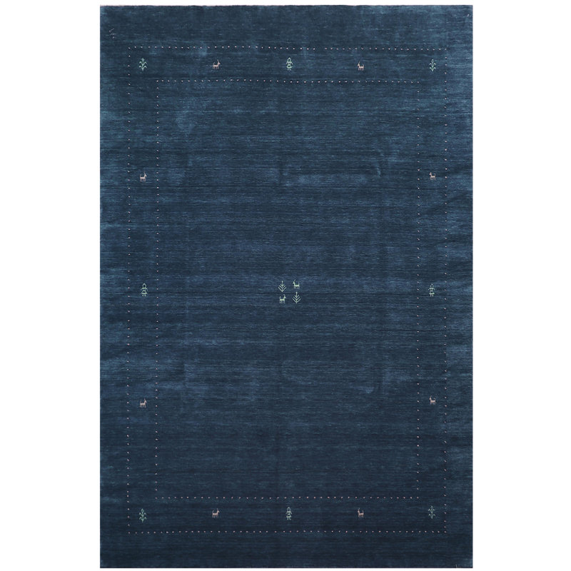 Tapis abstrait bleu / bleu clair en laine Camille Gabbeh - 8 pi 1 po x 10 pi 0 po