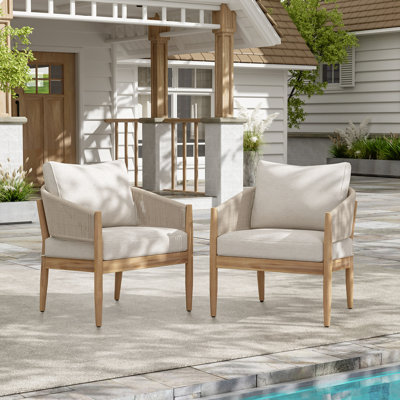 Fauteuil club d'extérieur en bois d'acacia, ensemble de 2
