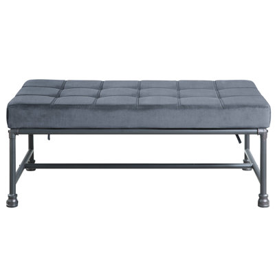Gray Velvet Bench, Sandy Finish, Kd, Memory Foam Filled Dater Pipe Style, Metal Structure, From Floor 13", Support Capacity 300Lbs, Product Depth Size 24", Bench Width 48", Height 18 With Kd Backed