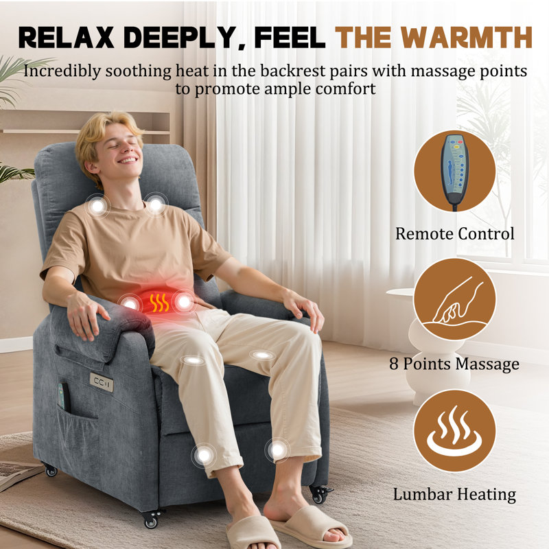  KORSER Recliner Chair , Electric Recliner With Heat And Massage, Recliners With Wheels, Swivel Recliner With USB Ports, Side Pockets
