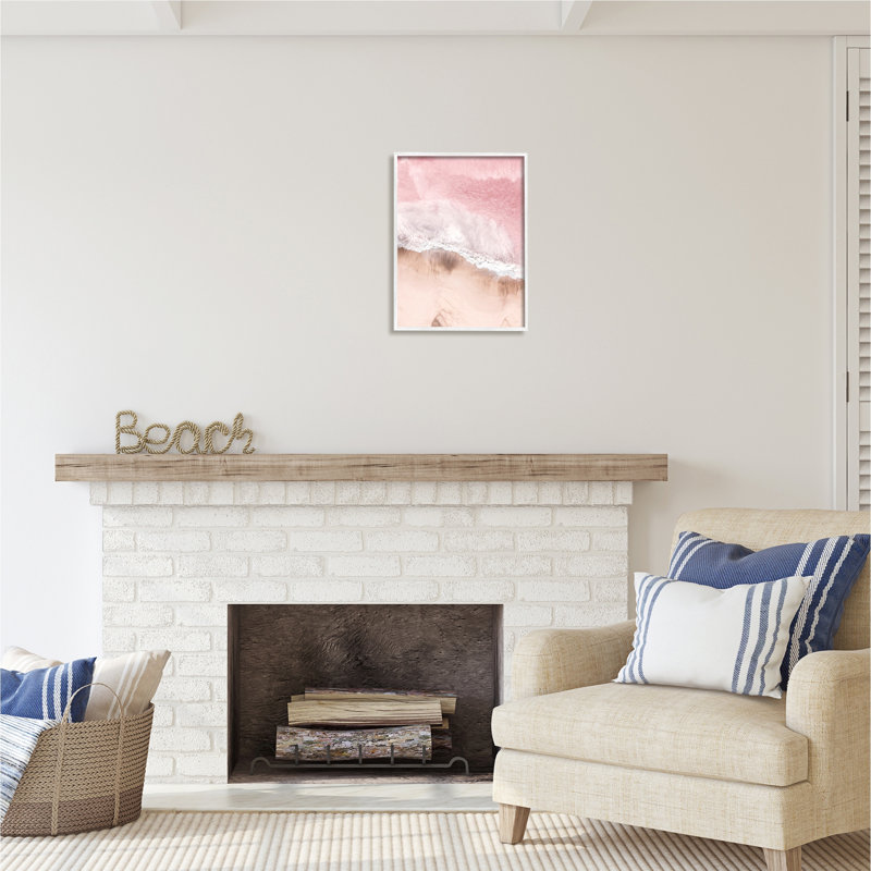 Bord de mer rose par Sissi et Seb, H 20 po x l 16 po x P 1,5 po, Giclée encadrée blanc bord de mer