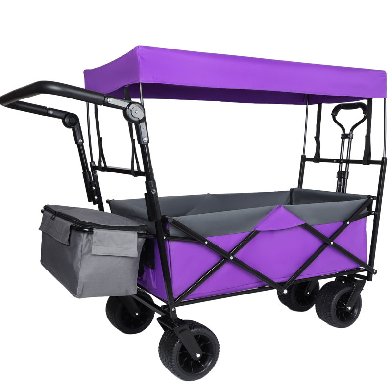 Avec poignée-poussoir, chariot pliable de 480 lb avec auvent, chariot de chariot avec roues tout-terrain de 7 po, chariot pliable léger, grande capacité pour le camping, le magasinage, les sports et le jardin