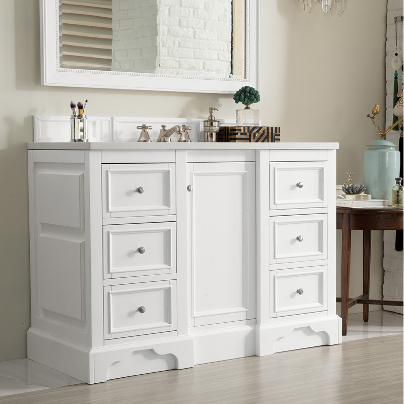 De Soto 48'' W Single Vanity, Bright White, Carrara White Marble, 8" Widespread