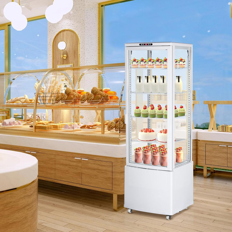 Commercial Refrigerator Display, 215L/7.6 Cu. Ft Display Refrigerator Pastry, Countertop/Floor Refrigerator, Double-Layered Glass Display Refrigerator with Wheels, Led Lights, Auto Defrost