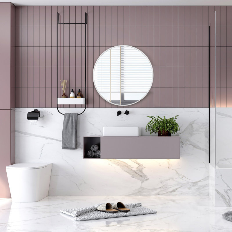 Miroir rond moderne en aluminium, 24 po x 24 po, Blanc
