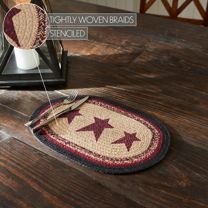 Burgundy and Beige Braided Cotton Oval Placemat 10x15