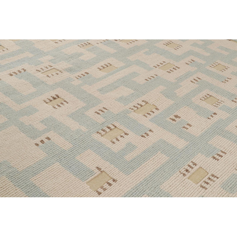 Rug & Kilim’S Scandinavian Rug With Beige-Brown And Blue Geometric Patterns, Rectangle 8' x 10'