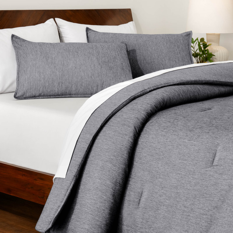 Bare Home Heathered Comforter Set - Ultra-Soft - Goose Down Alternative - All Season Warmth, Heather Charcoal