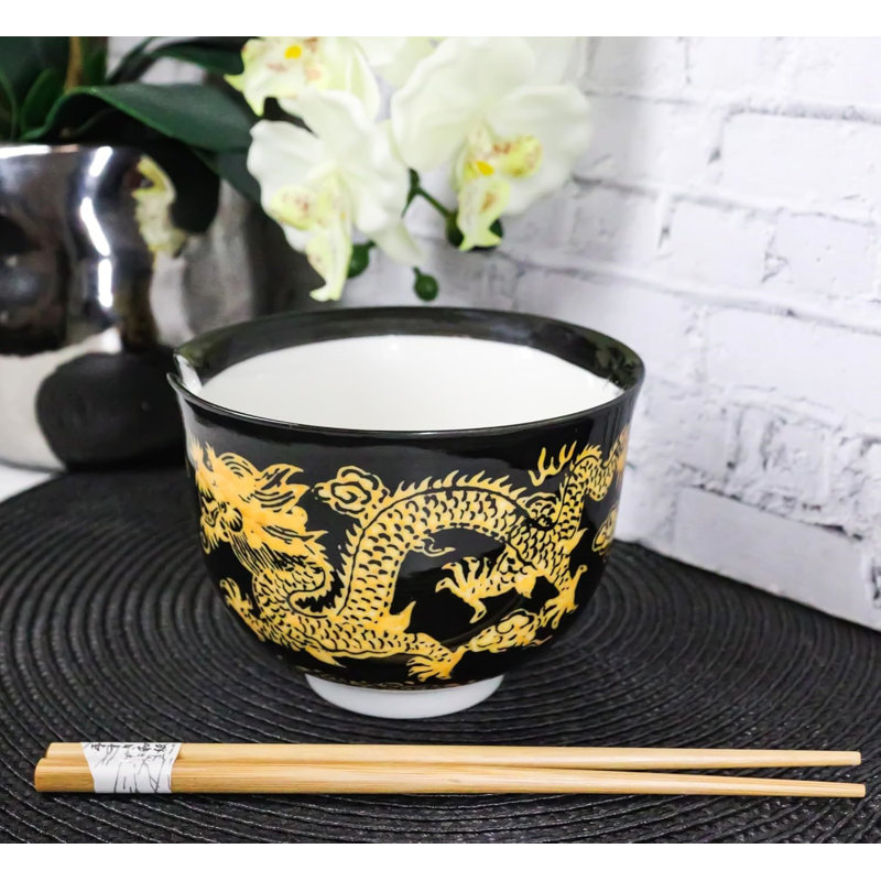 Ensemble de bols en céramique Donburi Dragon King avec baguettes Dragon King, Noir / Jaune