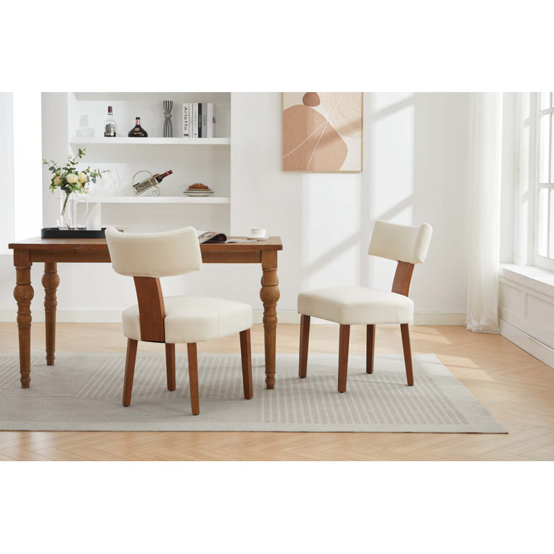Ensemble de 2 chaises de salle à manger sans accoudoirs modernes en tissu de lin, Lin beige