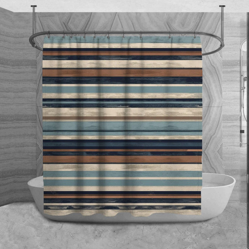 Rideau de douche à rayures Lazor, H 93 po x l 70 po, Brun / Bleu marine