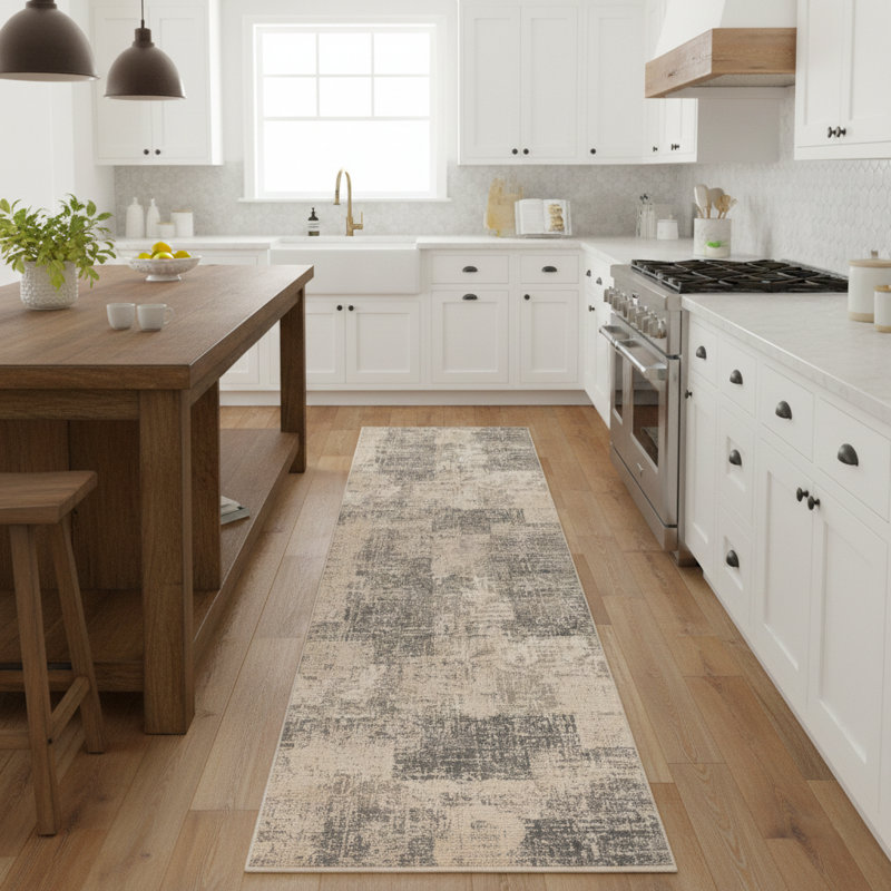 Tapis de couloir beige / gris Nemahan, Tapis de couloir 2 pi 7 po x 10 pi