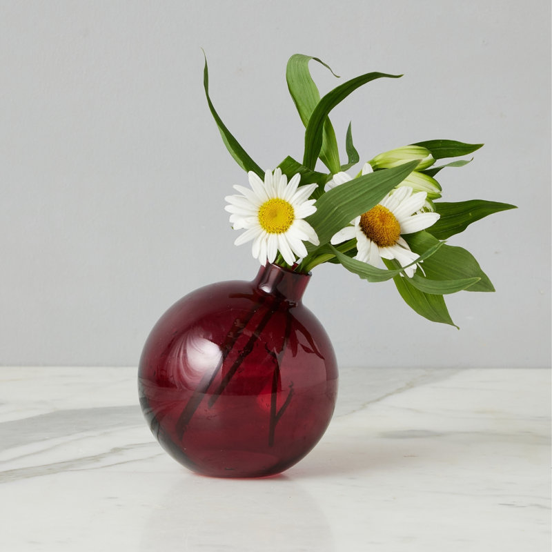 Glass Sphere Bud Vase, Merlot Red