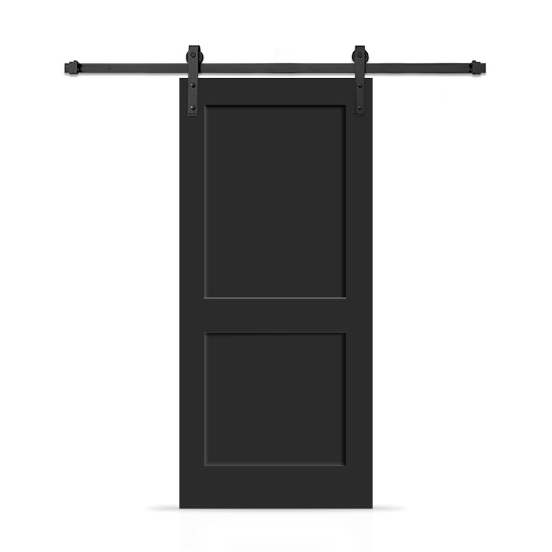 Porte de grange coulissante moderne en composite peint à 2 panneaux avec ensemble de quincaillerie, 36 po x 96 po, Noir