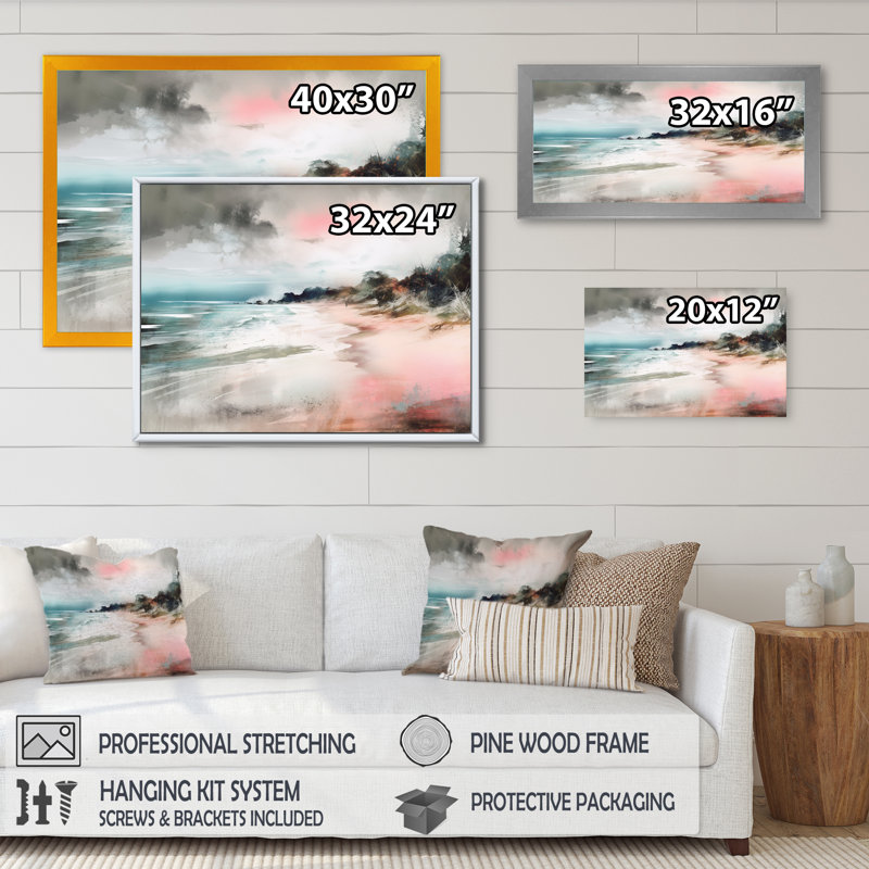 «Ocean's Embrace V», reproduction sur toile encadrée, H 12 po x l 20 po x P 1 po, Encadrement doré