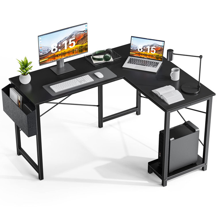 Sherri L Shaped Gaming Computer Desk with Large Monitor Stand Inbox Zero Color: Black, Size: 29 H x 47.24 W x 18 D