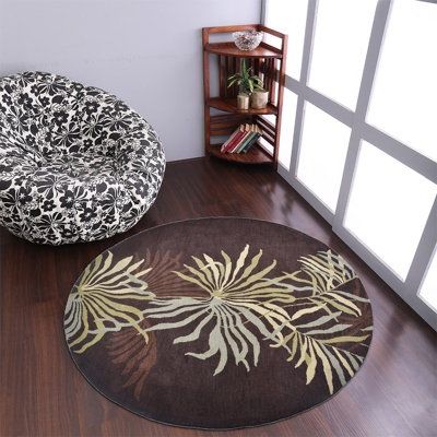 Tapis ronds en laine touffetés à la main Shivangi - rond, couleur brune, design floral moderne, tapis antidérapants faits à la main épais pour le salon, la chambre à coucher