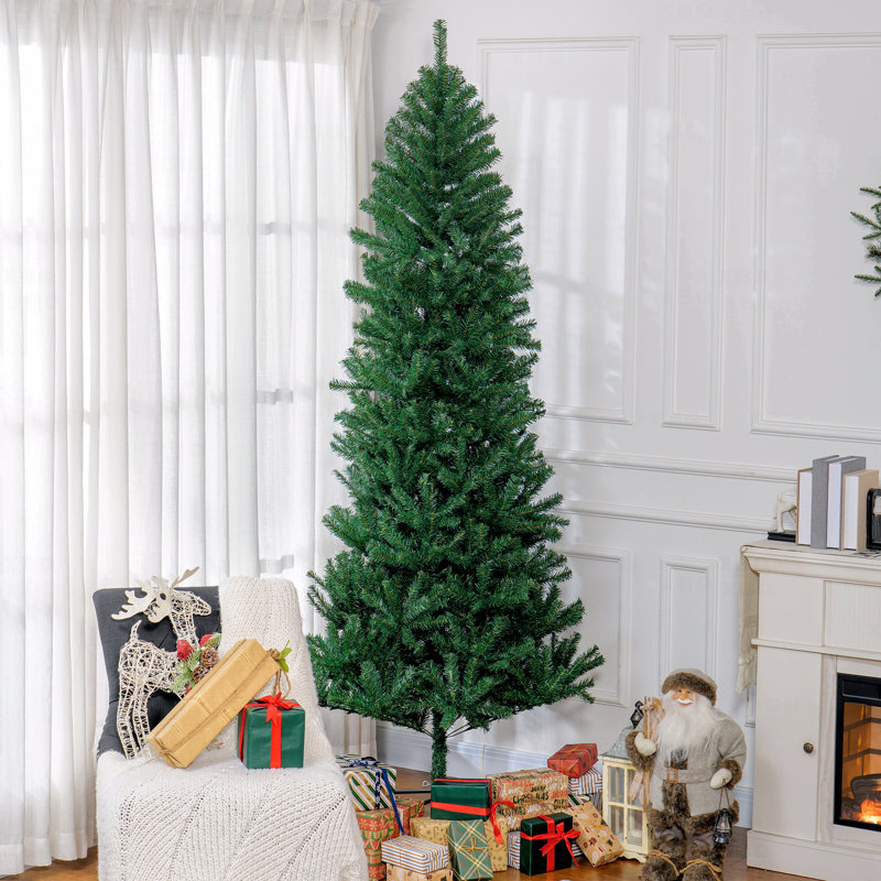Sapin de Noël artificiel mince 8 'non éclairé, branches réalistes, 1168 pointes de branches, H 7 pi 9 po, Vert