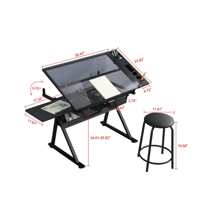 table à dessin réglable en verre trempé