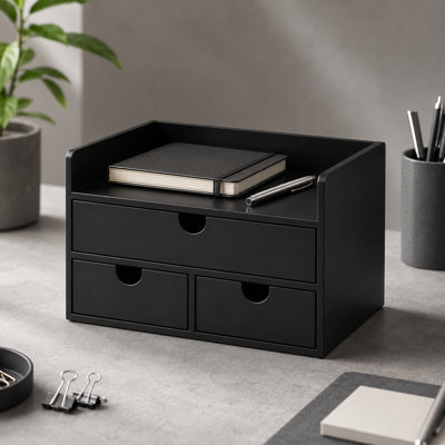 Mini-boîte de rangement en bambou de style tiroir de bureau en bambou, noire, à 2 niveaux avec tablettes. Idéal pour le bureau ou la maison; Peut être utilisé comme table de chevet, meuble-lavabo ou unité de rangement de bureau. Dimensions: 13 x 6,7 x 8 pouces.