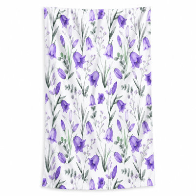 1 serviette de plage aquarelle florale avec motif de campanules mauves et de feuilles vertes. Grande microfibre, parfaite pour la piscine, les voyages et le design artistique