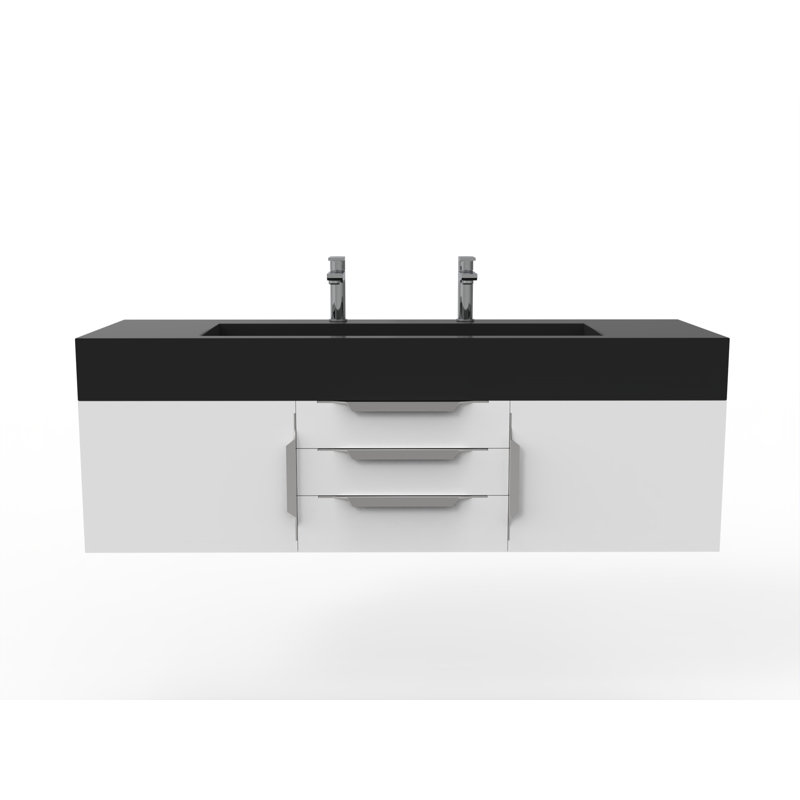 Ensemble de meuble-lavabo simple 60 po Nile, Noir, Blanc, Chrome