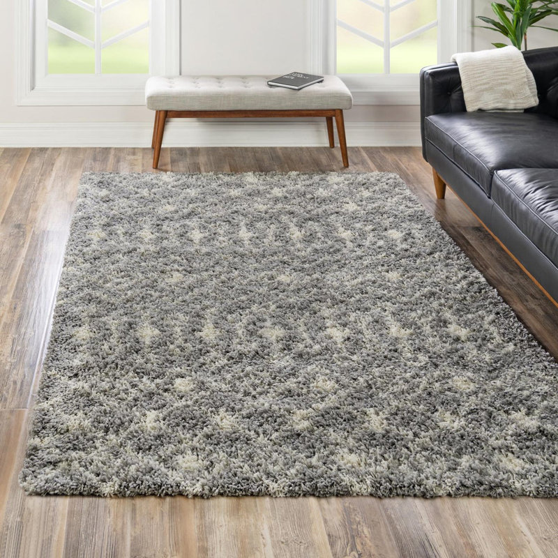 Tapis à poil long gris treillis Griego, Rectangle 2 pi x 3 pi 1 po