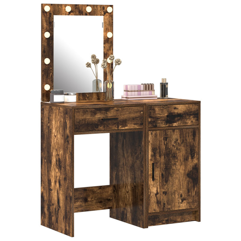 Dressing Table with Mirror, Smoked Oak