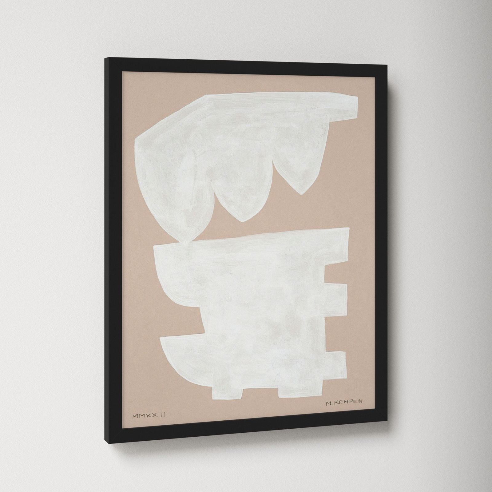 Gallman "Modules in White 1" Painting, Black Framed, 16" W x 20" H