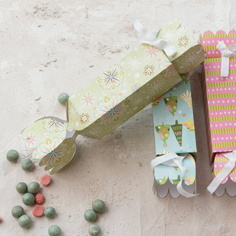 Candy Shaped Gift Box With Christmas Pattern And Ribbon Ties