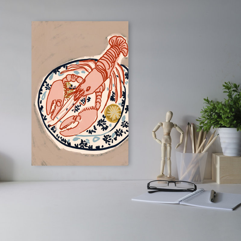 Art mural côtier rose, homard rose, H 18 po x l 12 po