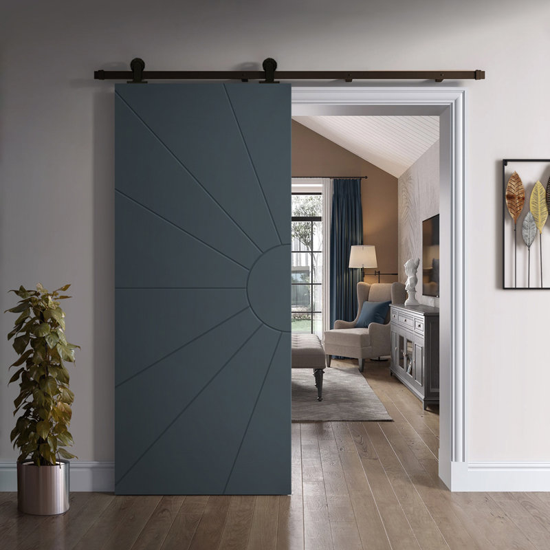 Porte de grange à panneaux et en bois manufacturé avec quincaillerie d'installation, 24 po x 80 po, Gris anthracite