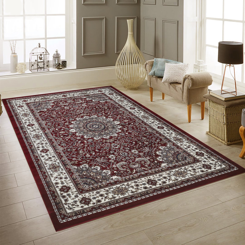Sutphin Collection Floral Transitional Area Rug, Red and White, Rectangle 2' x 3'