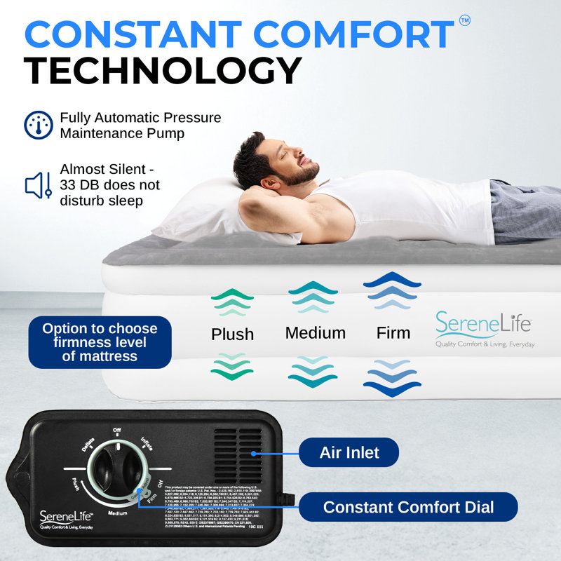 18'' Gray Twin Raised Air Mattress with Built-in Pump