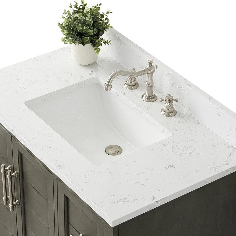 Ensemble de meuble-lavabo autoportant 36 po avec plateau en marbre d'ingénierie Vannes, Gris argenté