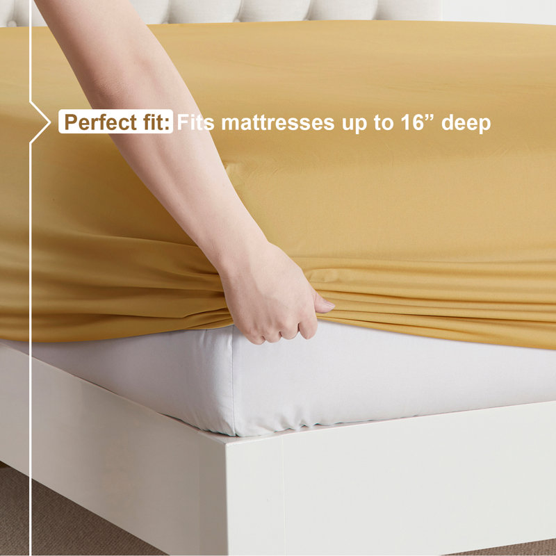  Ensemble de draps double brossé de luxe pour hôtel avec draps et taies d'oreiller très doux, Or chameau