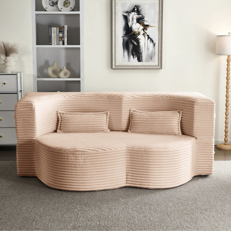 Canapé-lit pliant convertible rose pleine grandeur, velours côtelé doux et respirant, rembourré de mousse, 2 coussins, canapé-lit sans assemblage rembourré de mousse, revêtement en velours côtelé, conception à 3 niveaux,