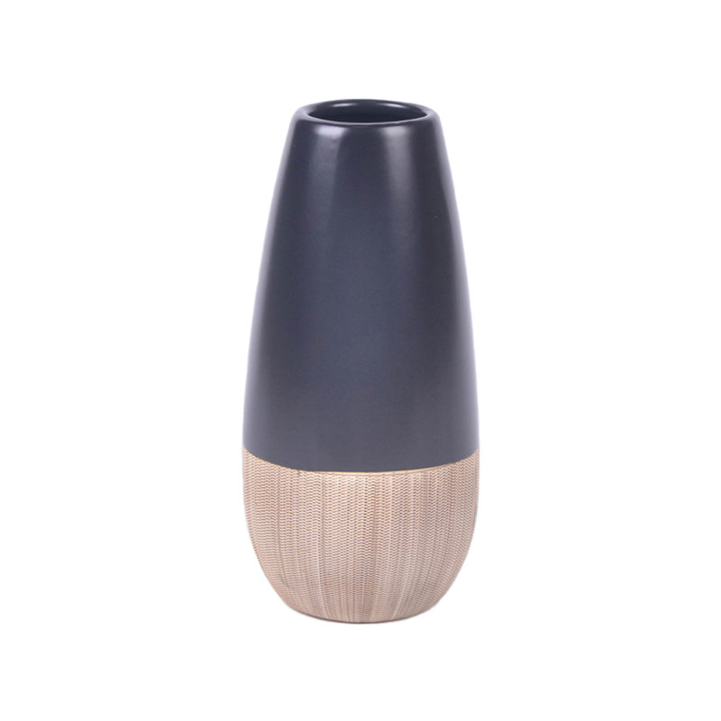 Two-Tone Handcrafted Ceramic Table Vase , 9" H x 5" W x 5" D, Brown/Black