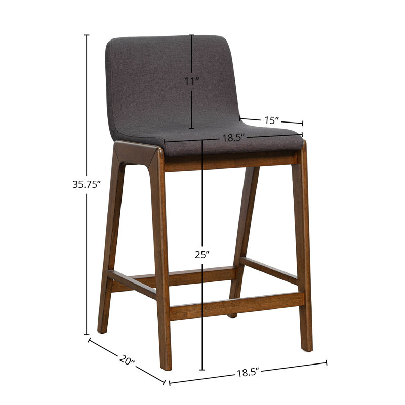 Nicoletta 36" Gray Upholstered Counter Stool with Rubberwood Frame
