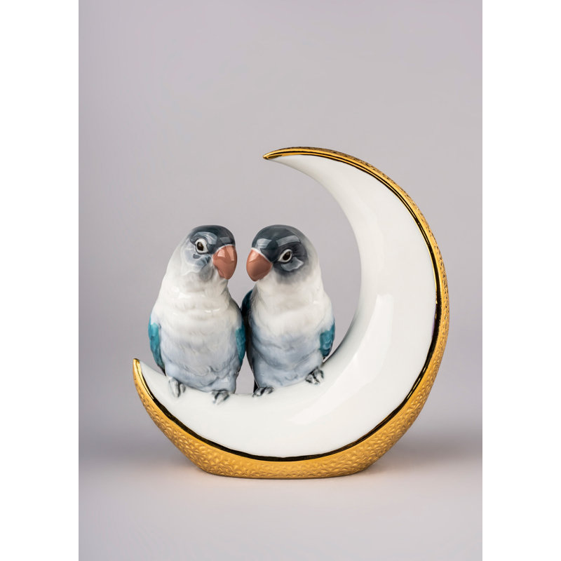 Fly Me to the Moon Birds Figurine, Golden Lustre