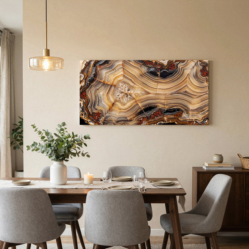 «Layered Agate Slice in Earth Tones and Rust Colors», art mural sur toile, L 40 po x H 20 po