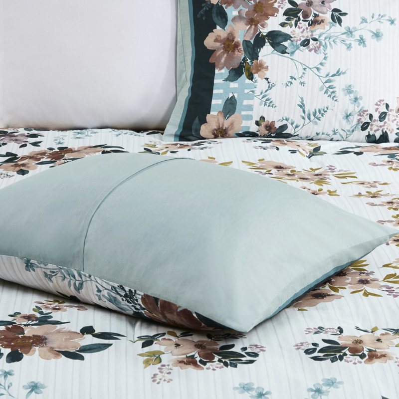 5 pièces édredon très grand / très grand - motif floral mauve, literie douillette gris doux