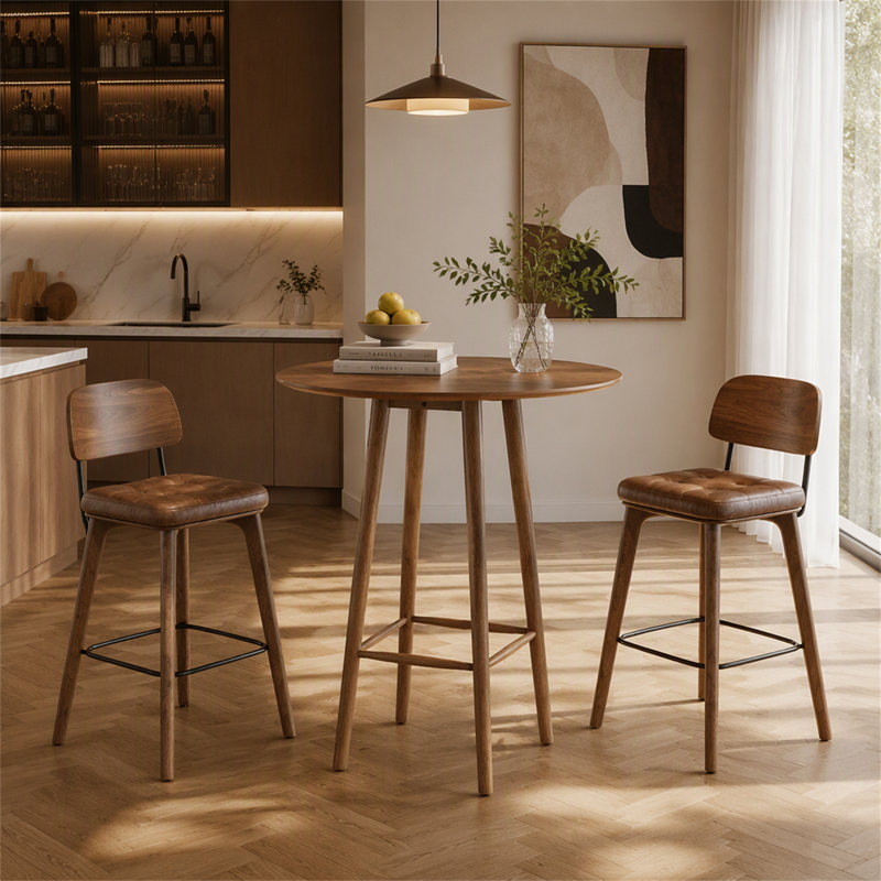 39.37"H Round Bar Table, Solid Wood Bistro Table with Sturdy Frame