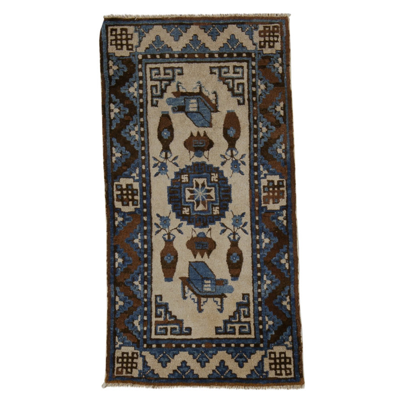Hand-Knotted High-Quality Brown and Blue Area Rug