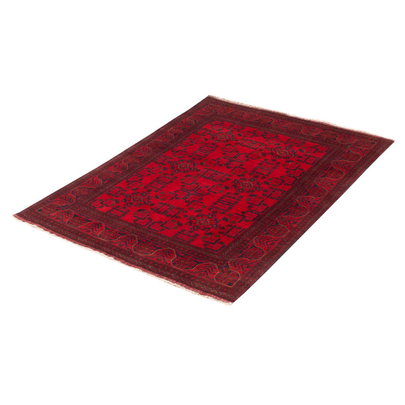 Tapis noir / rouge noué à la main de conception unique 4 pi 9 po x 6 pi 3 po Aniek