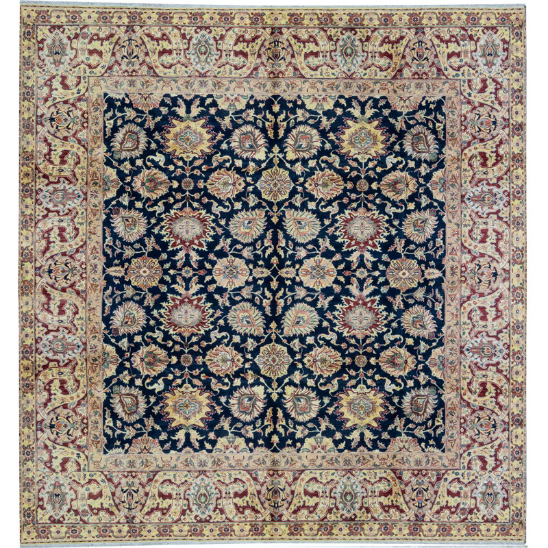 Tapis bleu et beige noué à la main de haute qualité