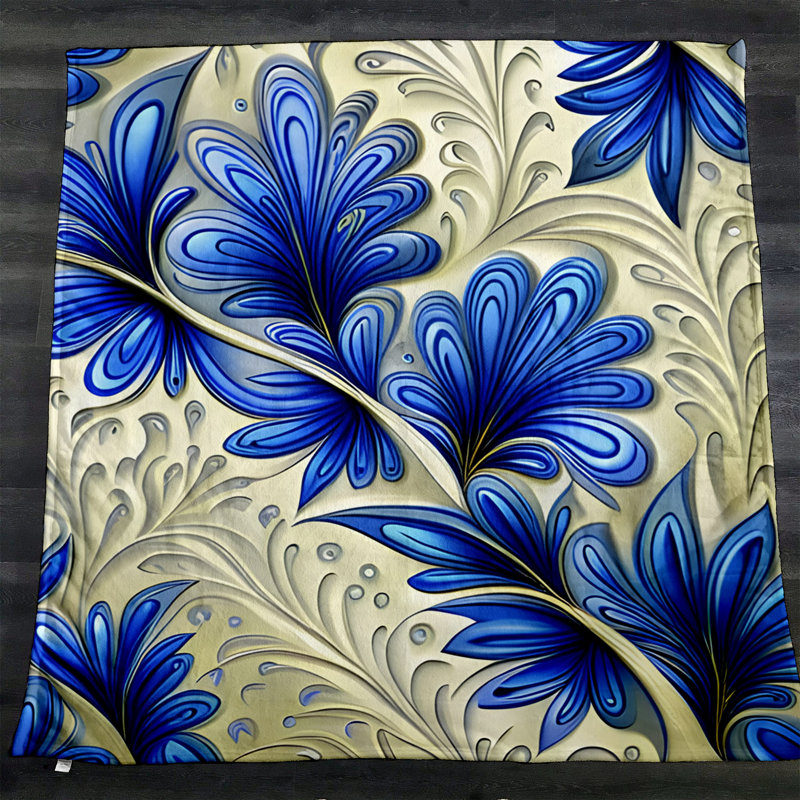Throw Blanket, 68" W x 80" L, Floral/Abstract, Yellow/Blue