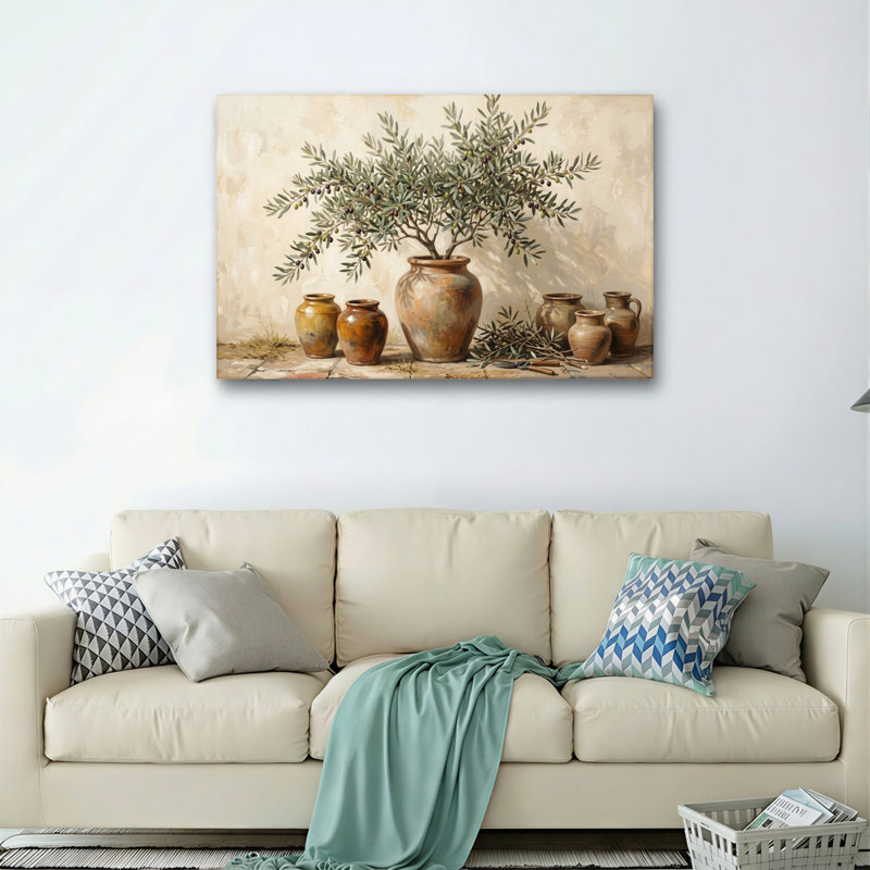 Ensemble de 1 tableau sur toile représentant un vase à olives, 16"H x 24"W, Wrapped Canvas